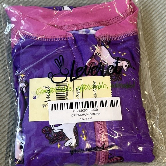 New Leveret Pink/Purple Unicorn Zip-Front Raglan One-Piece Rashguard 18-24 Month - Picture 5 of 5